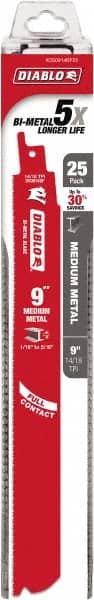 Freud - 9" Long x 1" Thick, Bi-Metal Reciprocating Saw Blade - Straight Profile, 14 to 18 TPI, Toothed Edge, Tang Shank - Exact Tooling