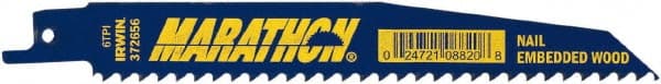 Irwin Blades - 6" Long, Bi-Metal Reciprocating Saw Blade - Tapered Profile, 6 TPI, Toothed Edge, Tang Shank - Exact Tooling
