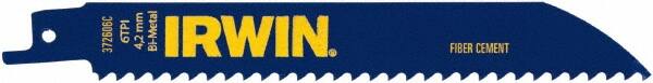 Irwin Blades - 6" Long, Bi-Metal Reciprocating Saw Blade - Straight Profile, 6 Carbide TPI, Toothed Edge, Tang Shank - Exact Tooling