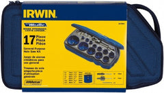 Irwin - 17 Piece, 5/8" to 3" Saw Diam, General Purpose Hole Saw Kit - Bi-Metal, Toothed Edge, Pilot Drill Model No. 373000, Includes 12 Hole Saws - Exact Tooling