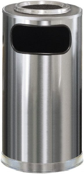 Rubbermaid - 12 Gal Silver Round Decorative Waste Receptacle With Top - Steel, 28" High - Exact Tooling