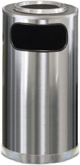 Rubbermaid - 12 Gal Silver Round Decorative Waste Receptacle With Top - Steel, 28" High - Exact Tooling