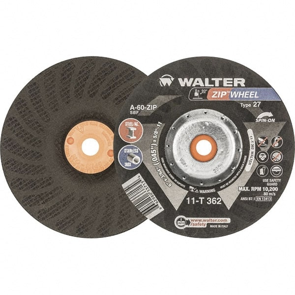 WALTER Surface Technologies - 60 Grit, 6" Wheel Diam, 3/64" Wheel Thickness, Type 27 Depressed Center Wheel - Resinoid Bond, 10,200 Max RPM - Exact Tooling
