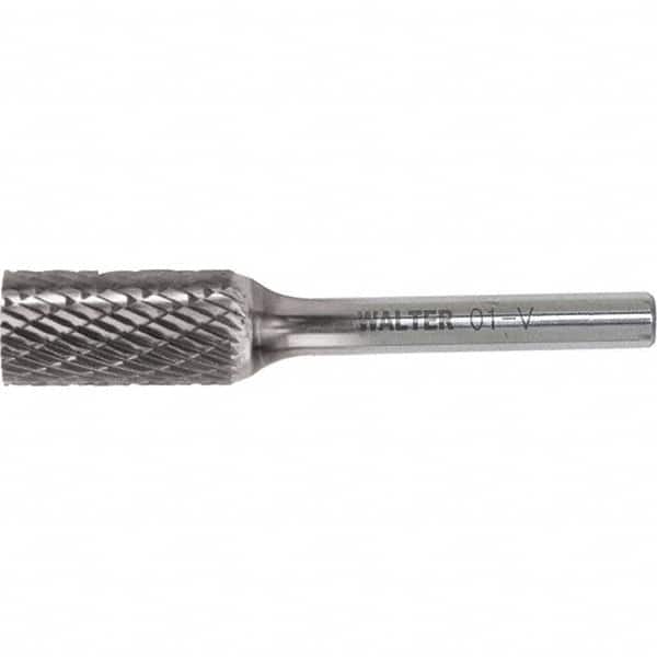 WALTER Surface Technologies - 3/8" Cut Diam, 1/4" Shank Diam, Cylinder Head Single Cut Burr - Carbide, 3/4" LOC - Exact Tooling