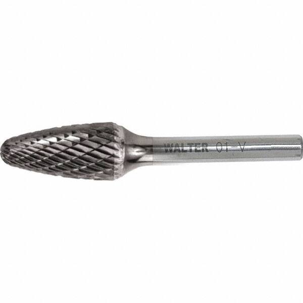 WALTER Surface Technologies - 1/4" Cut Diam, 1/4" Shank Diam, Tree Head Double Cut Burr - Carbide, 5/8" LOC - Exact Tooling