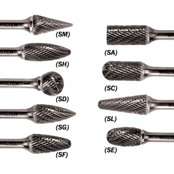 WALTER Surface Technologies - 1/4" Cut Diam, 1/4" Shank Diam, Taper Head Double Cut Burr - Carbide, 5/8" LOC - Exact Tooling