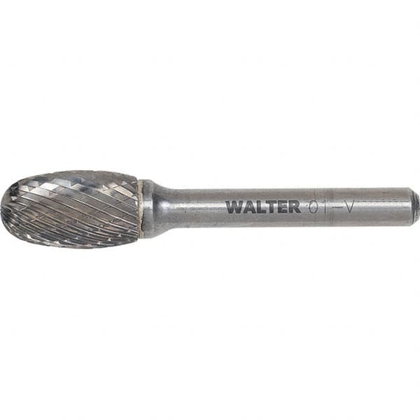 WALTER Surface Technologies - 3/8" Cut Diam, 1/4" Shank Diam, Egg Head Double Cut Burr - Carbide, 5/8" LOC - Exact Tooling