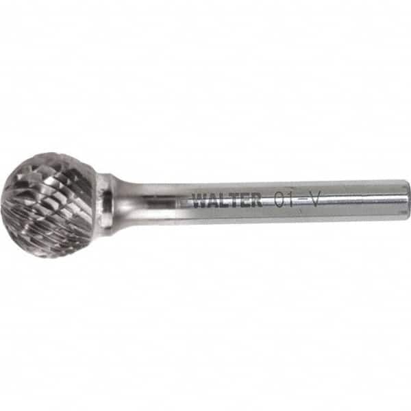 WALTER Surface Technologies - 1/2" Cut Diam, 1/4" Shank Diam, Cylinder Head Double Cut Burr - Carbide, 1" LOC, 7" OAL - Exact Tooling