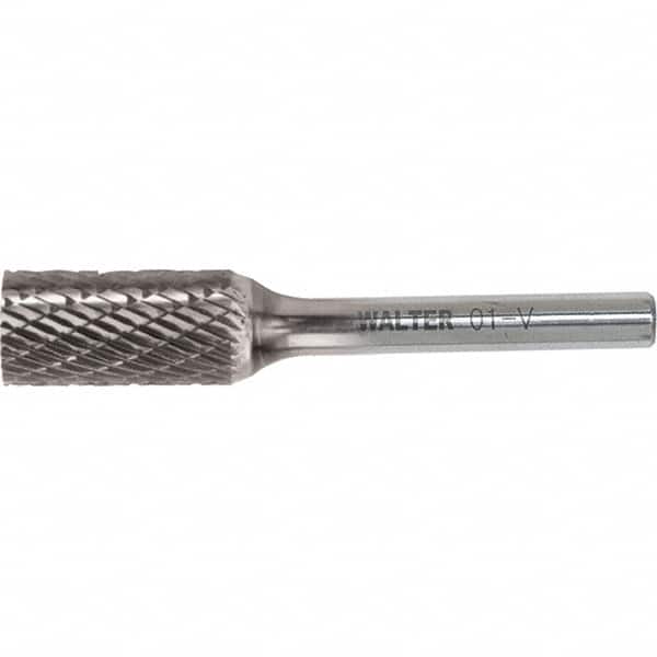 WALTER Surface Technologies - 7/16" Cut Diam, 1/4" Shank Diam, Cylinder Head Double Cut Burr - Carbide, 1" LOC - Exact Tooling