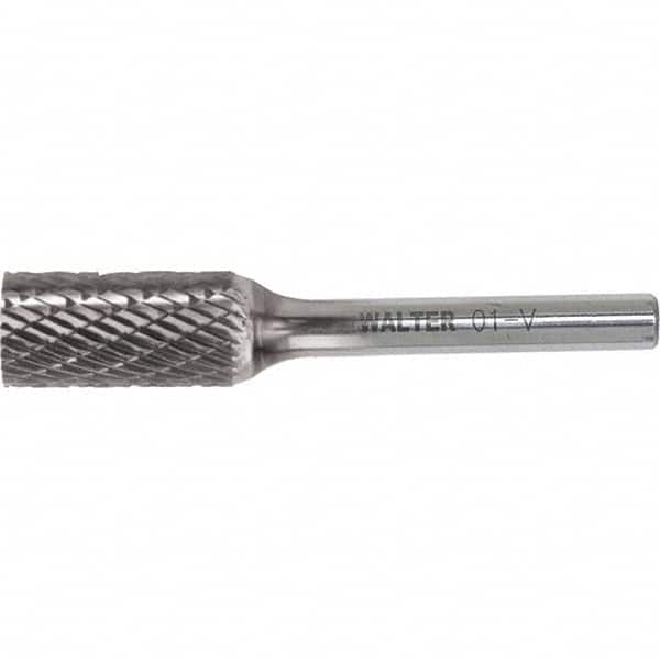 WALTER Surface Technologies - 1/8" Cut Diam, 1/8" Shank Diam, Cylinder Head Double Cut Burr - Carbide, 9/16" LOC - Exact Tooling