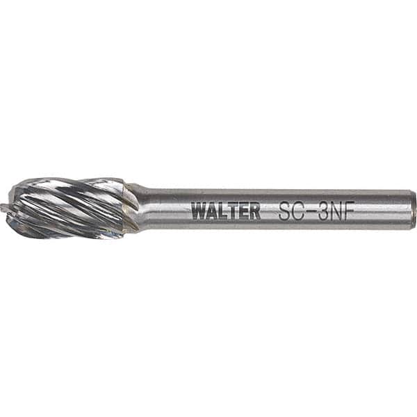 WALTER Surface Technologies - 7/16" Cut Diam, 1/4" Shank Diam, Cylinder Ball End Head Double Cut Burr - Carbide, 1" LOC - Exact Tooling