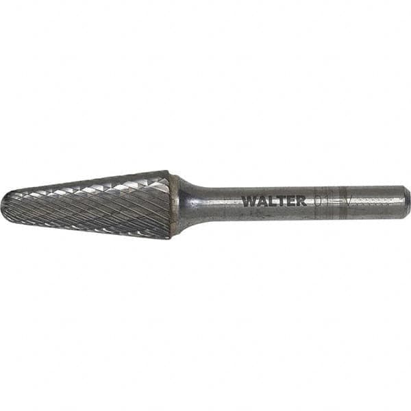 WALTER Surface Technologies - 3/8" Cut Diam, 1/4" Shank Diam, Cone Head Double Cut Burr - Carbide, 1-1/16" LOC - Exact Tooling