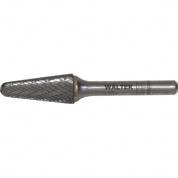 WALTER Surface Technologies - 5/8" Cut Diam, 1/4" Shank Diam, Cone Head Double Cut Burr - Carbide, 3/16" LOC - Exact Tooling