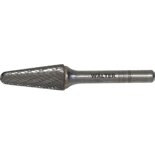 WALTER Surface Technologies - 1/2" Cut Diam, 1/4" Shank Diam, Cone Head Double Cut Burr - Carbide, 1-1/8" LOC - Exact Tooling