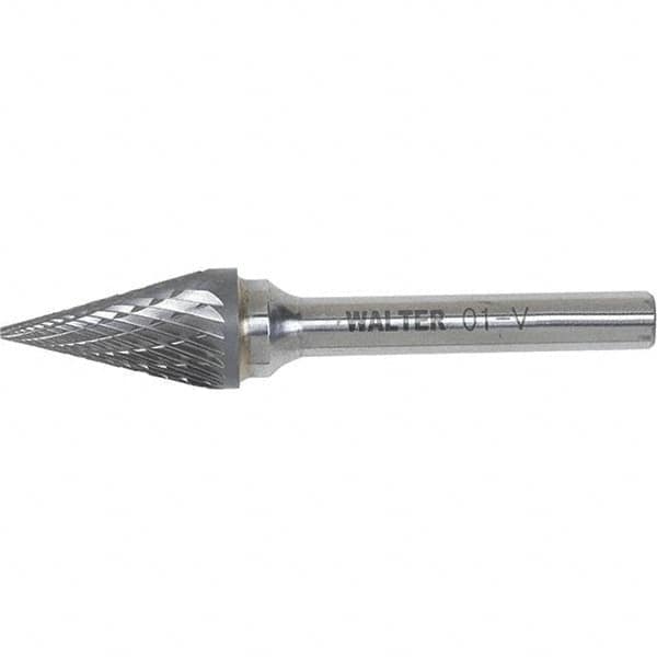 WALTER Surface Technologies - 1/8" Cut Diam, 1/8" Shank Diam, Cone Head Double Cut Burr - Carbide, 7/16" LOC - Exact Tooling