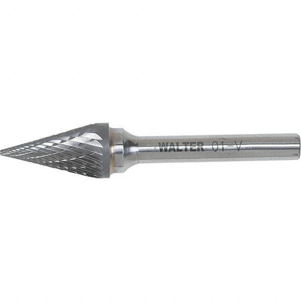 WALTER Surface Technologies - 1/2" Cut Diam, 1/4" Shank Diam, Cone Head Double Cut Burr - Carbide, 7/8" LOC - Exact Tooling