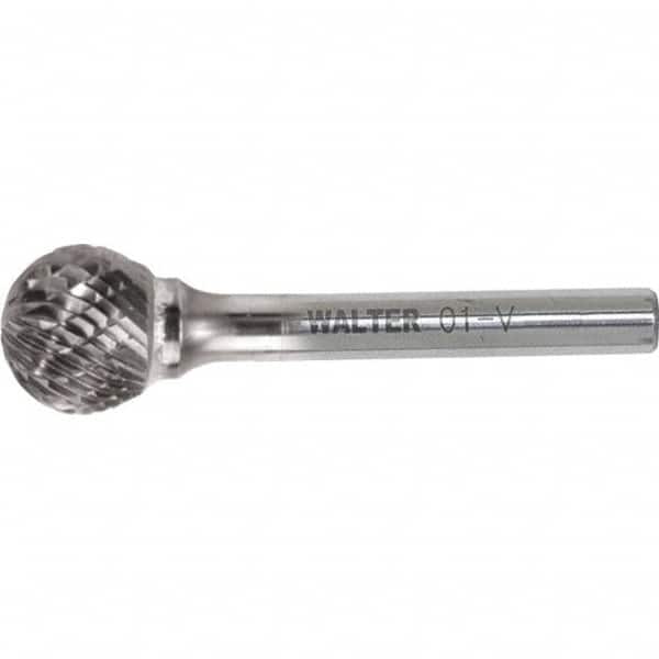 WALTER Surface Technologies - 3/8" Cut Diam, 1/4" Shank Diam, Ball Head Double Cut Burr - Carbide, 5/16" LOC - Exact Tooling