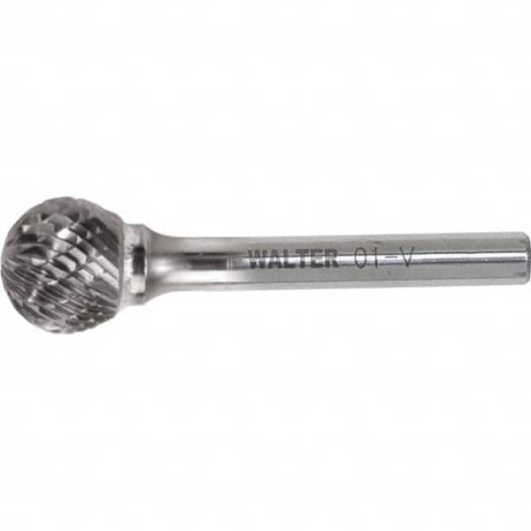 WALTER Surface Technologies - 1/4" Cut Diam, 1/4" Shank Diam, Ball Head Double Cut Burr - Carbide, 7/32" LOC - Exact Tooling