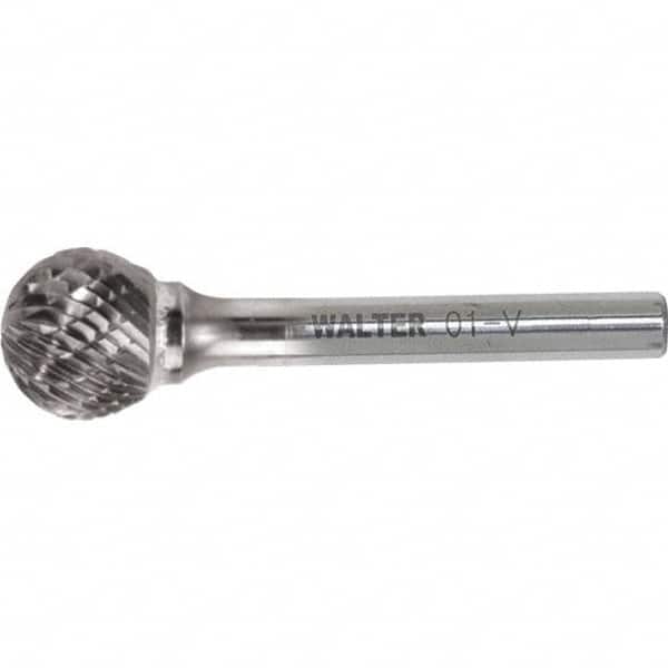 WALTER Surface Technologies - 1/8" Cut Diam, 1/8" Shank Diam, Ball Head Double Cut Burr - Carbide, 1/8" LOC - Exact Tooling