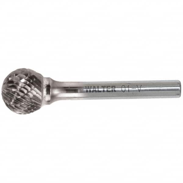 WALTER Surface Technologies - 5/8" Cut Diam, 1/4" Shank Diam, Ball Head Double Cut Burr - Carbide, 9/16" LOC - Exact Tooling