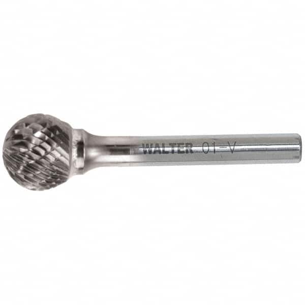 WALTER Surface Technologies - 1/4" Cut Diam, 1/4" Shank Diam, Ball Head Double Cut Burr - Carbide, 7/32" LOC - Exact Tooling