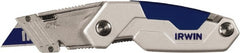 Irwin - Fixed Folding Utility Knife - Metal Handle, 3 Blades Included - Exact Tooling