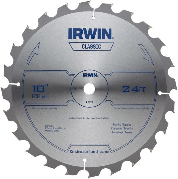 Irwin - 10" Diam, 5/8" Arbor Hole Diam, 24 Tooth Wet & Dry Cut Saw Blade - Carbide-Tipped, Smooth Action, Diamond Arbor - Exact Tooling