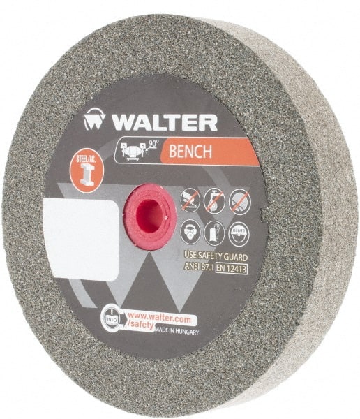 WALTER Surface Technologies - 80 Grit Aluminum Oxide Bench & Pedestal Grinding Wheel - 6" Diam x 1" Hole x 1" Thick, 4100 Max RPM, Fine Grade, Vitrified Bond - Exact Tooling
