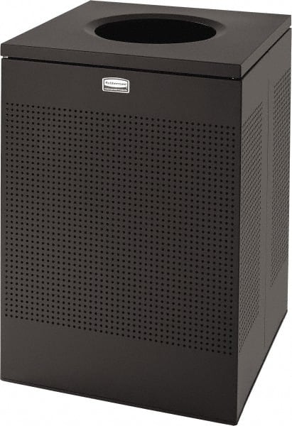 Rubbermaid - 40 Gal Black Square Decorative Waste Receptacle With Top - Steel, 30" High x 476.25mm Long x 476.25mm Wide - Exact Tooling