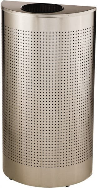 Rubbermaid - 12 Gal Silver Half-Round Decorative Waste Receptacle With Top - Stainless Steel, 32" High x 18" Wide - Exact Tooling