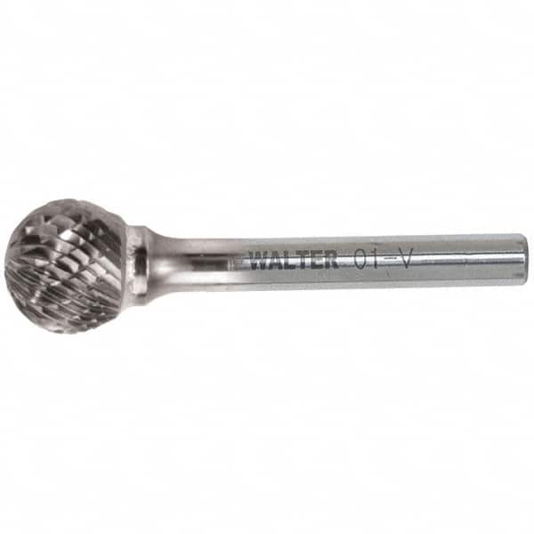 WALTER Surface Technologies - 1/2" Cut Diam, 1/4" Shank Diam, Ball Head Double Cut Burr - Carbide, 7/16" LOC - Exact Tooling