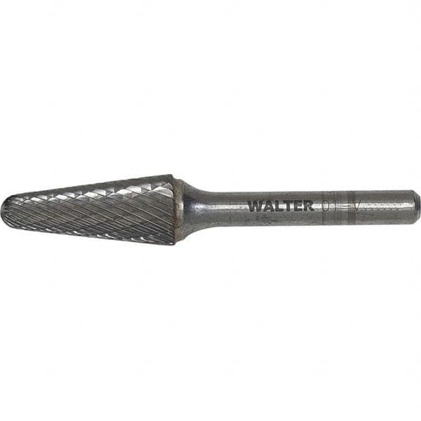 WALTER Surface Technologies - 1/2" Cut Diam, 1/4" Shank Diam, Cone Head Double Cut Burr - Carbide, 1-1/8" LOC - Exact Tooling