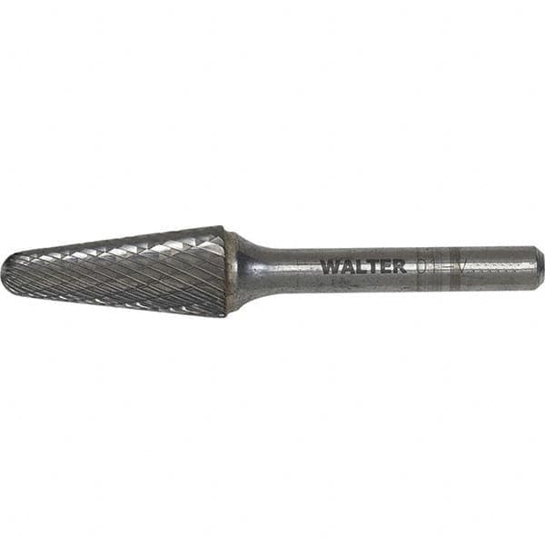 WALTER Surface Technologies - 5/8" Cut Diam, 1/4" Shank Diam, Cone Head Double Cut Burr - Carbide, 3/16" LOC - Exact Tooling