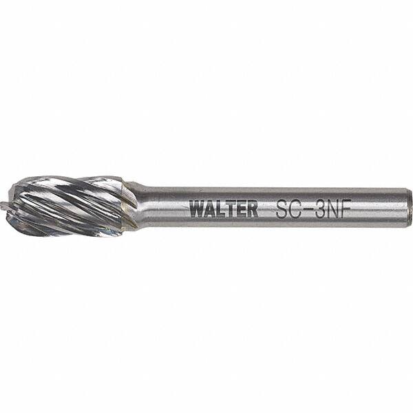 WALTER Surface Technologies - 1/4" Cut Diam, 1/4" Shank Diam, Cylinder Ball End Head Double Cut Burr - Carbide, 5/8" LOC - Exact Tooling