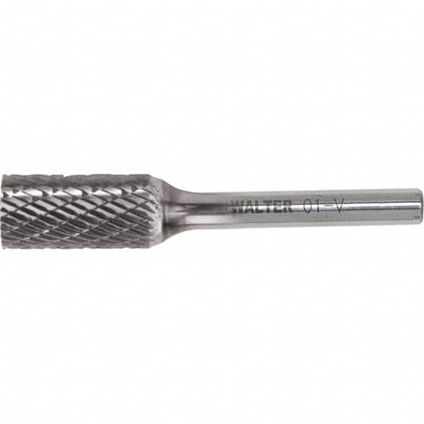 WALTER Surface Technologies - 3/8" Cut Diam, 1/4" Shank Diam, Cylinder Head Double Cut Burr - Carbide, 3/4" LOC - Exact Tooling