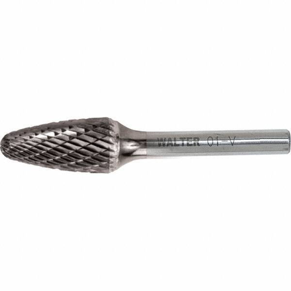WALTER Surface Technologies - 1/4" Cut Diam, 1/4" Shank Diam, Tree Head Double Cut Burr - Carbide, 5/8" LOC - Exact Tooling