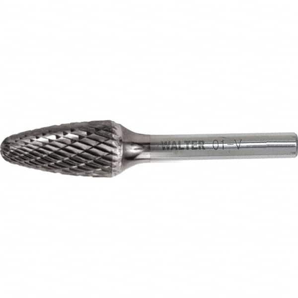 WALTER Surface Technologies - 3/8" Cut Diam, 1/4" Shank Diam, Tree Head Double Cut Burr - Carbide, 3/4" LOC - Exact Tooling