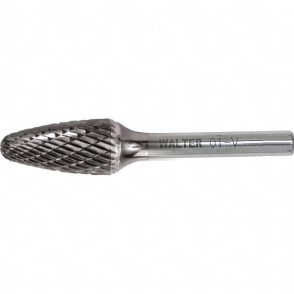 WALTER Surface Technologies - 1/2" Cut Diam, 1/4" Shank Diam, Tree Head Single Cut Burr - Carbide, 1" LOC - Exact Tooling