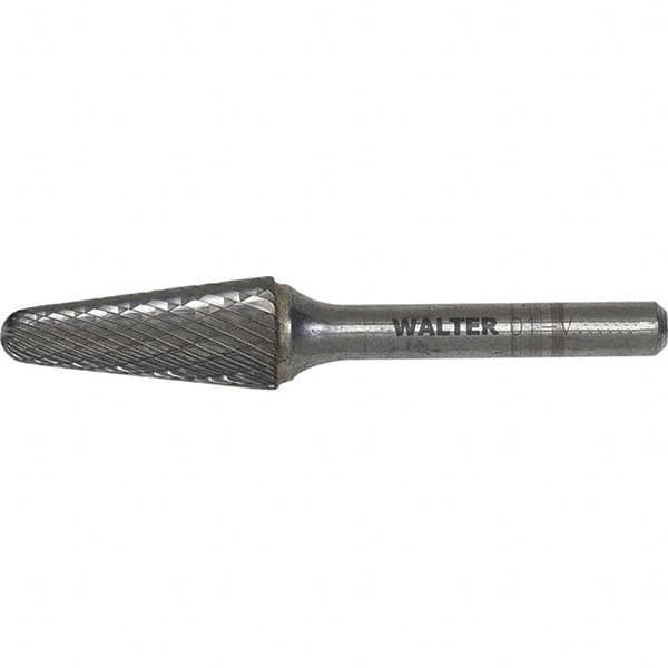 WALTER Surface Technologies - 3/8" Cut Diam, 1/4" Shank Diam, Cone Head Single Cut Burr - Carbide, 1-1/4" LOC - Exact Tooling
