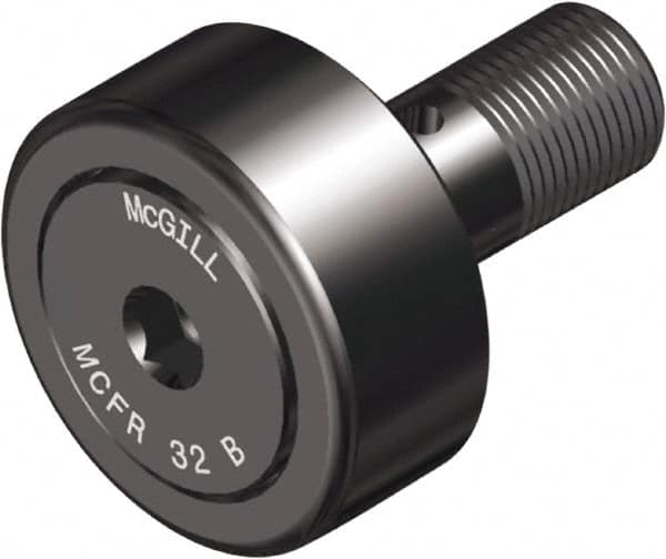 McGill - 35mm Roller Diam x 18mm Width, 16mm Stud Diam x 33mm Length, Crowned Sealed Stud Cam Follower with Hex - Steel, 18mm Thread Length, M16x1.5 Thread, 52mm OAL, 2,448 Lb Dynamic Cap, 3,575 Lb Static Cap - Exact Tooling