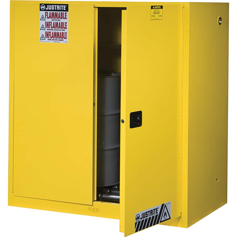 Justrite - Drum Cabinets; Number of Drums: 2 ; Storage Direction: Vertical ; Door Type: Self-Closing ; Number of Shelves: 1 ; Height (Inch): 65 ; Width (Inch): 43 - Exact Tooling