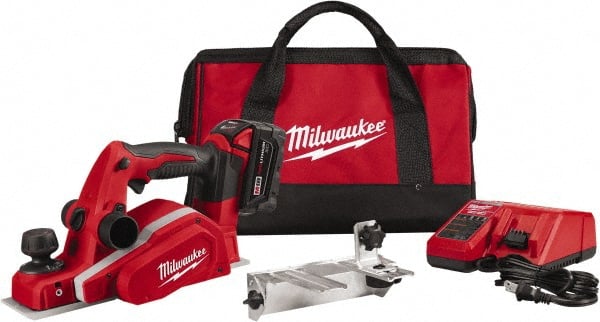 Milwaukee Tool - 18V 3-1/4" Planer - Battery, Charger, Bag and Bevel/Edge Guide, 2 Double Edge Blades Included - Exact Tooling