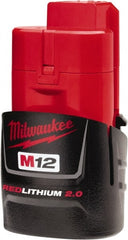 Milwaukee Tool - 12 Volt Lithium-Ion Power Tool Battery - 2 Ahr Capacity, 45 min Charge Time, Series M12 RED - Exact Tooling
