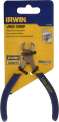 Irwin - 4-1/2" OAL, 18 AWG Capacity, Semi-Flush End Cutting Pliers - 13/16" Jaw Length x 9/16" Jaw Width, Dipped Vinyl Handle - Exact Tooling
