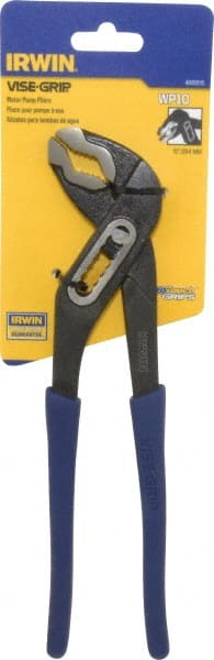 Irwin - 10" OAL, 2" Max Capacity, 7 Position Water Pump Tongue & Groove Pliers - Serrated V-Jaws, Curved Head, Dipped Vinyl Handles - Exact Tooling