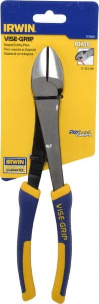 Irwin - 10" OAL, 14 AWG Capacity, Semi-Flush Diagonal Cutter - 1-7/16" Jaw Length x 1-3/16" Jaw Width, Oval Head, ProTouch Handle - Exact Tooling