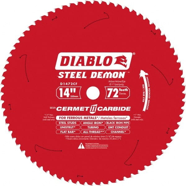 Freud - 14" Blade Diam, 72 Teeth, Carbide-Tipped Cold Saw Blade - 1" Arbor Hole Diam, 0.071" Blade Thickness - Exact Tooling