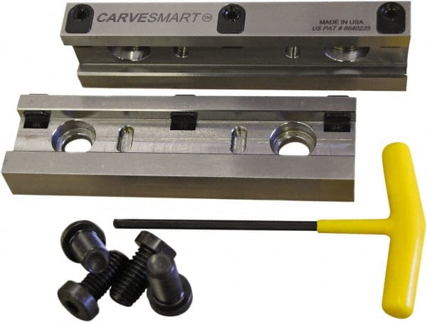 CarveSmart - 3/4" Jaw Width, 1.685" Jaw Height, 3/4" Jaw Thickness, Quick Change Jaw System Vise Jaw Sets - Steel, Bolt-On, 2 Jaws, Semi-Hard Jaws - Exact Tooling