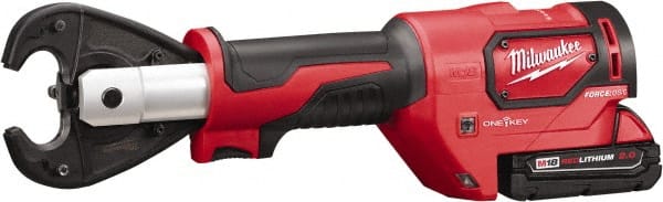 Milwaukee Tool - 6 Ton Electric Crimper - Includes Charger, 2 18V Li-Ion Batteries, Crimper Jaw, Carabiner, Utility Bucket Bag - Exact Tooling