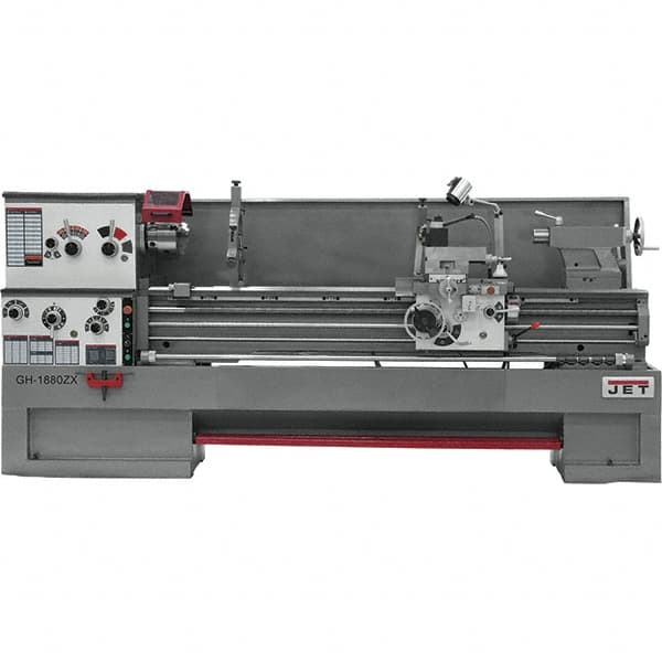 Jet - 18" Swing, 60" Between Centers, 230 Volt, Triple Phase Engine Lathe - 7MT Taper, 7-1/2 hp, 25 to 1,800 RPM, 3-1/8" Bore Diam - Exact Tooling
